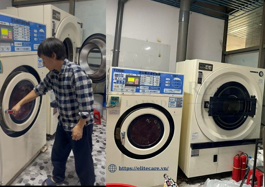 Giặt rèm bằng máy giặt công nghiệp tại Elite Care Laundry Hà Nội